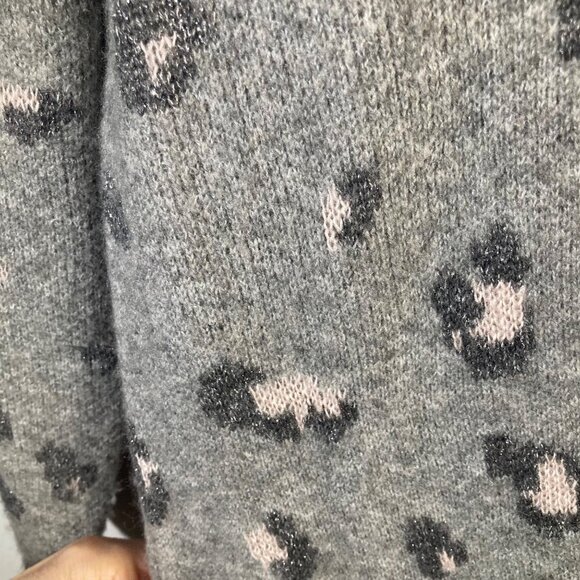 Womens Chicos Wool Blend Zip Cardigan Animal Print Gray Pink Metallic L - Picture 6 of 10